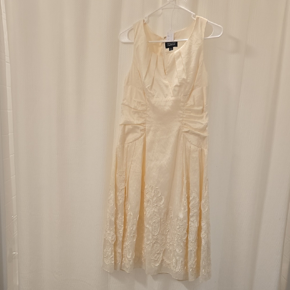Adrianna Papell Cream Midi Dress with Floral Embroidery